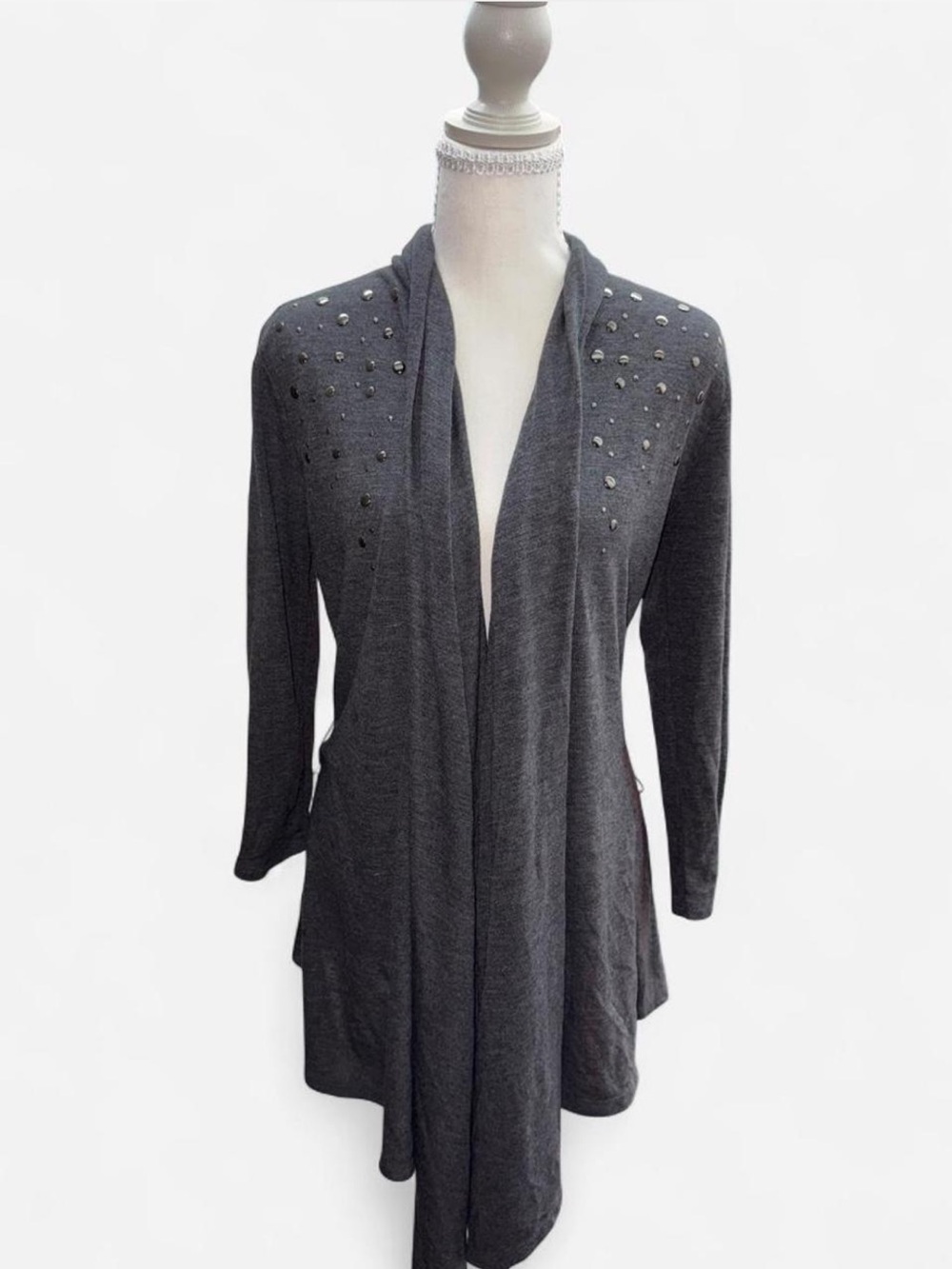 Vintage Almost Famous Gray Studded Open Front Cardigan